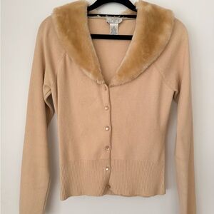 Anne Taylor LOFT Faux Fur Trim Cardigan